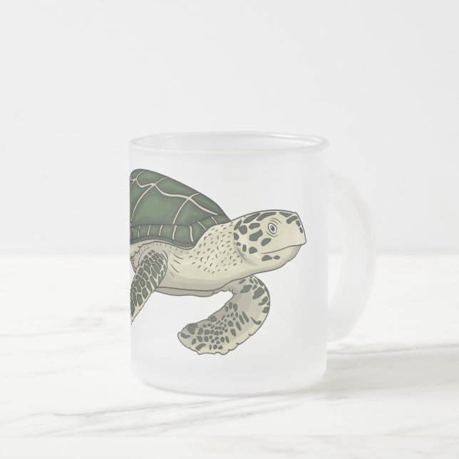 Sea turtle cartoon illustration  frosted glass coffee mug (Front Right)