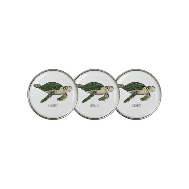 Sea turtle cartoon illustration  golf ball marker (3 Up)
