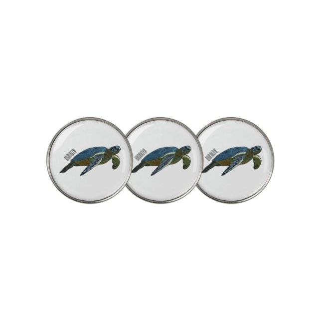 Sea turtle cartoon illustration golf ball marker (3 Up)