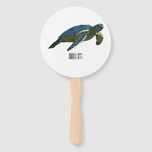 Sea turtle cartoon illustration hand fan