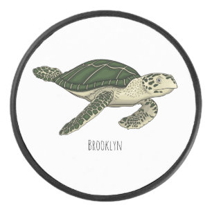 Sea turtle cartoon illustration hockey puck