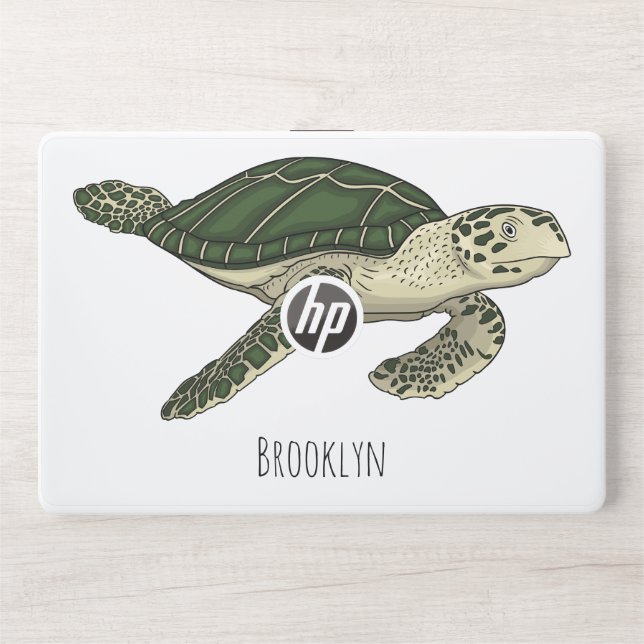 Sea turtle cartoon illustration HP laptop skin (Front)