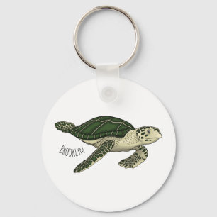 Sea turtle cartoon illustration keychain