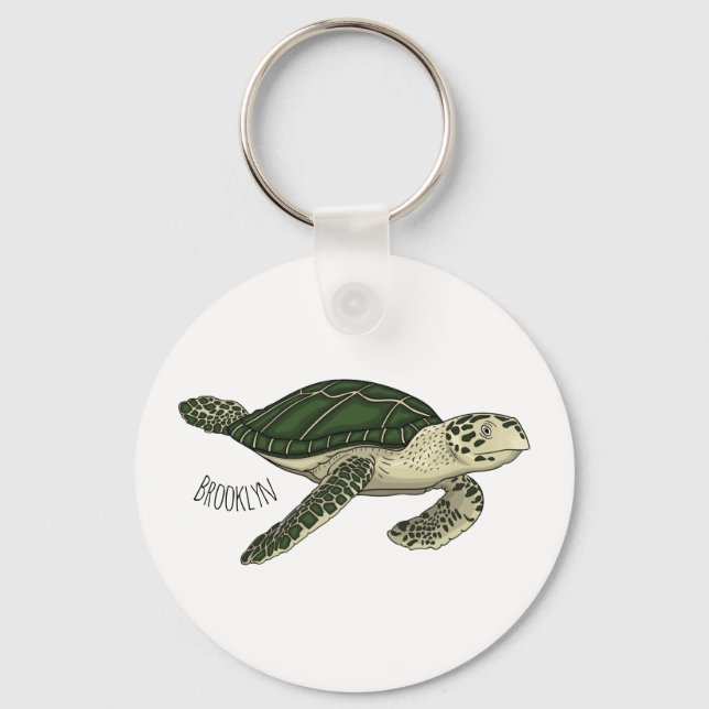 Sea turtle cartoon illustration  keychain (Front)