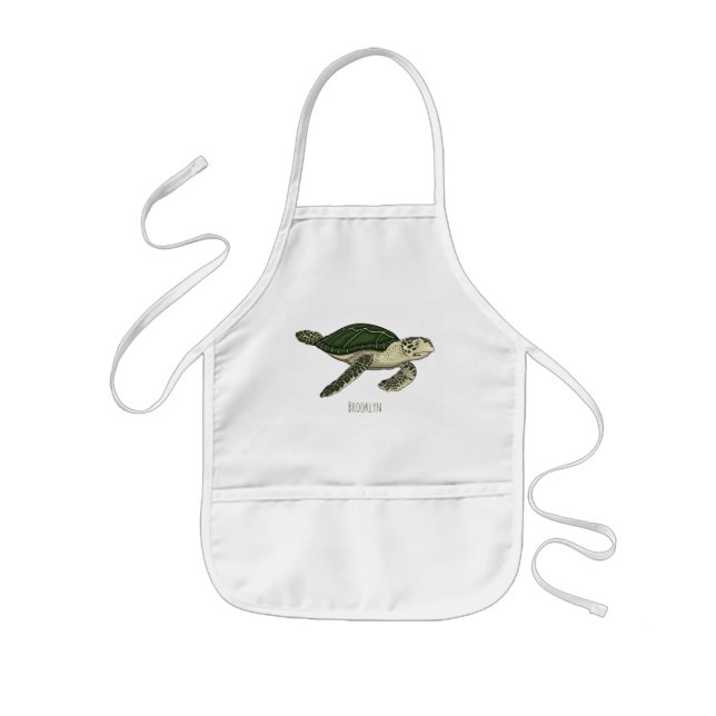 Sea turtle cartoon illustration kids' apron (Front)