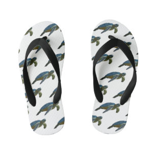 Sea turtle cartoon illustration kid's flip flops