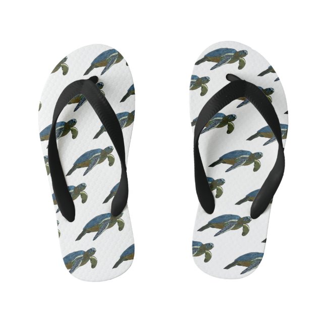 Sea turtle cartoon illustration kid's flip flops (Footbed)