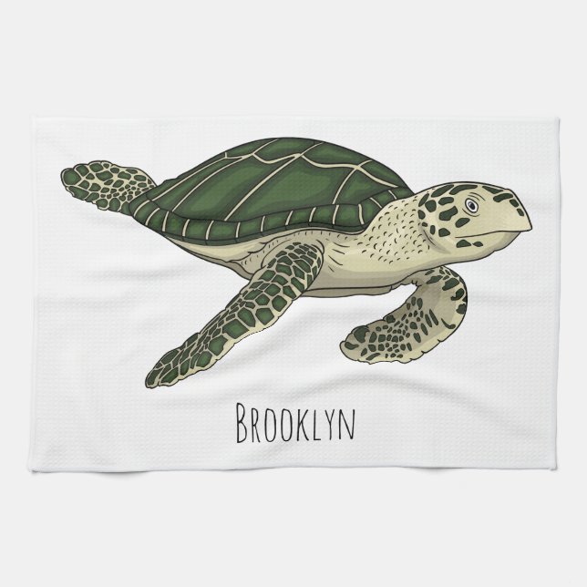 Sea turtle cartoon illustration kitchen towel (Horizontal)