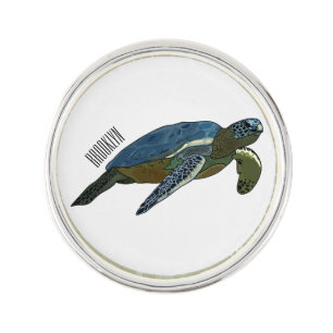 Sea turtle cartoon illustration lapel pin