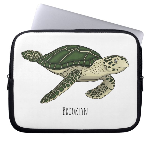 Sea turtle cartoon illustration laptop sleeve (Front)