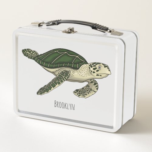 Sea turtle cartoon illustration  metal lunch box