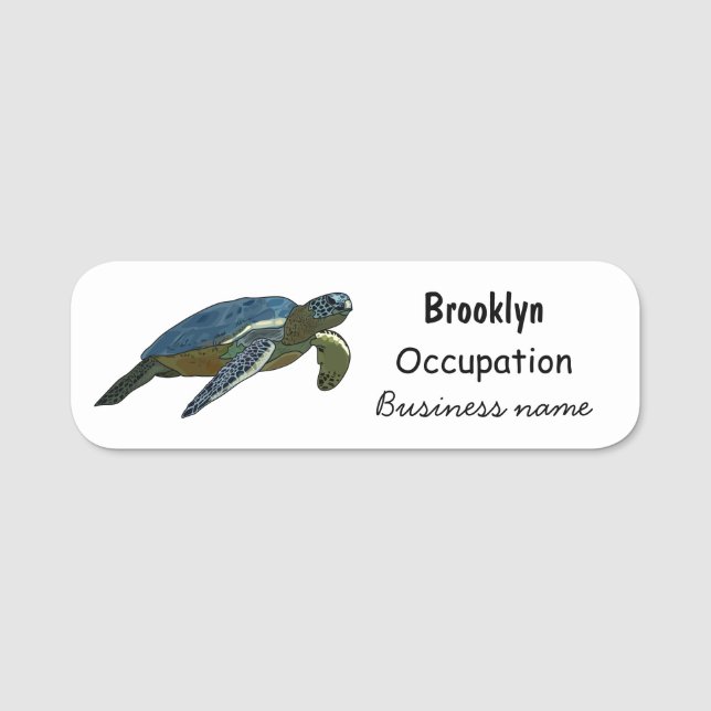 Sea turtle cartoon illustration name tag (Front)