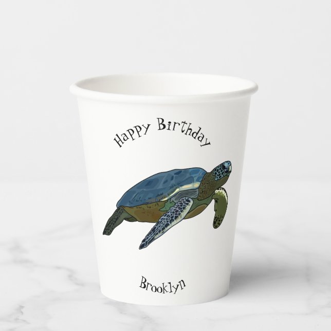 Sea turtle cartoon illustration paper cups (Front)