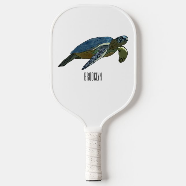 Sea turtle cartoon illustration pickleball paddle (Front)