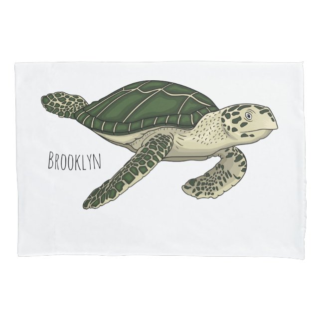 Sea turtle cartoon illustration pillow case (Front)