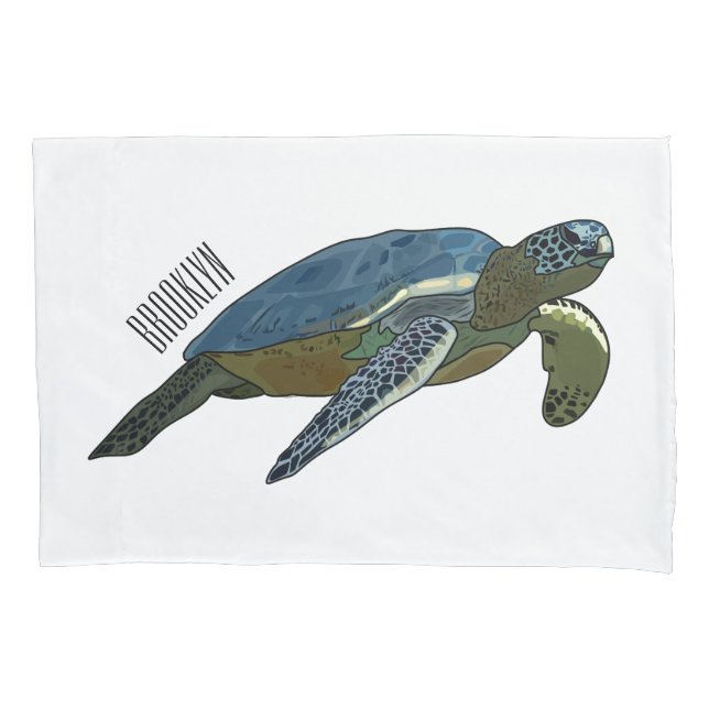 Sea turtle cartoon illustration pillow case (Front)