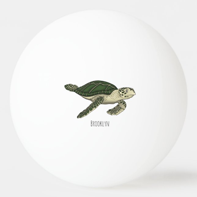 Sea turtle cartoon illustration   ping pong ball (Front)