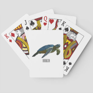 Sea turtle cartoon illustration poker cards