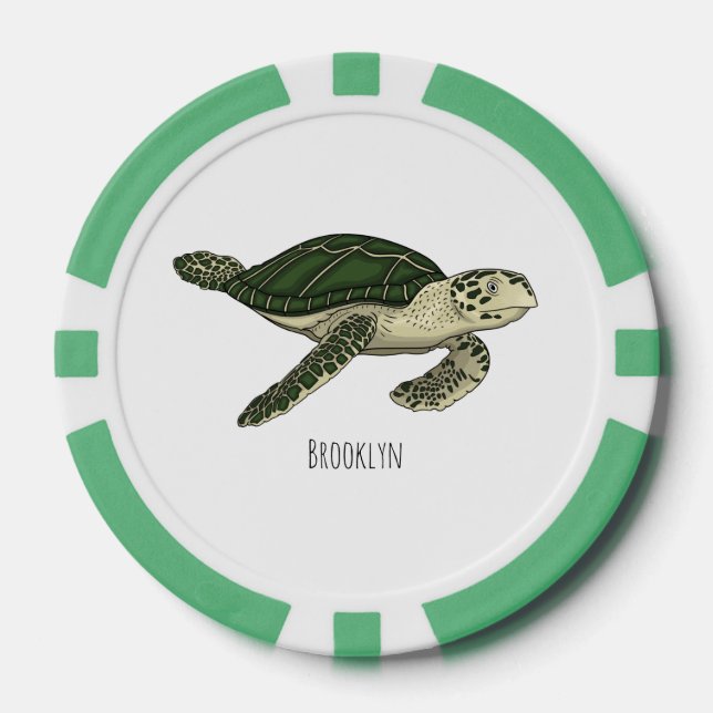 Sea turtle cartoon illustration  poker chips (Front)