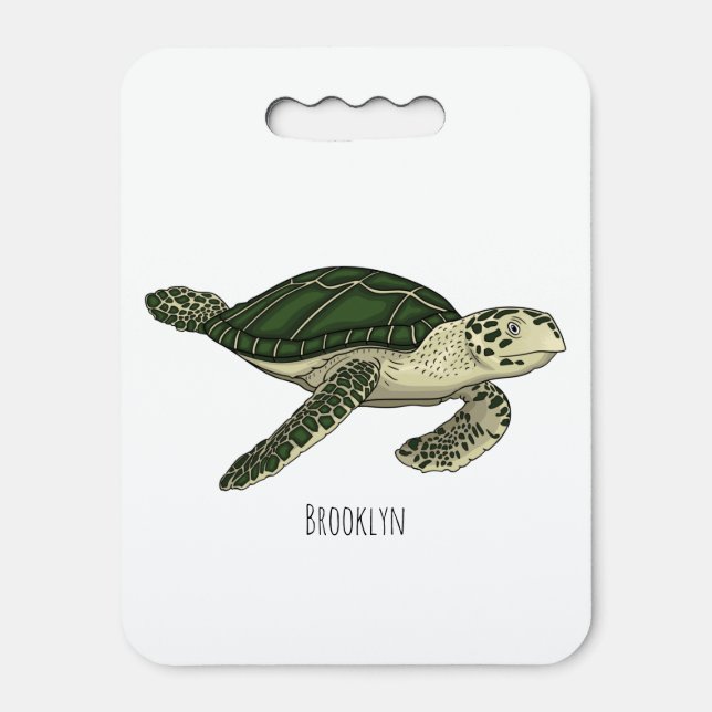 Sea turtle cartoon illustration seat cushion (Front Vertical)