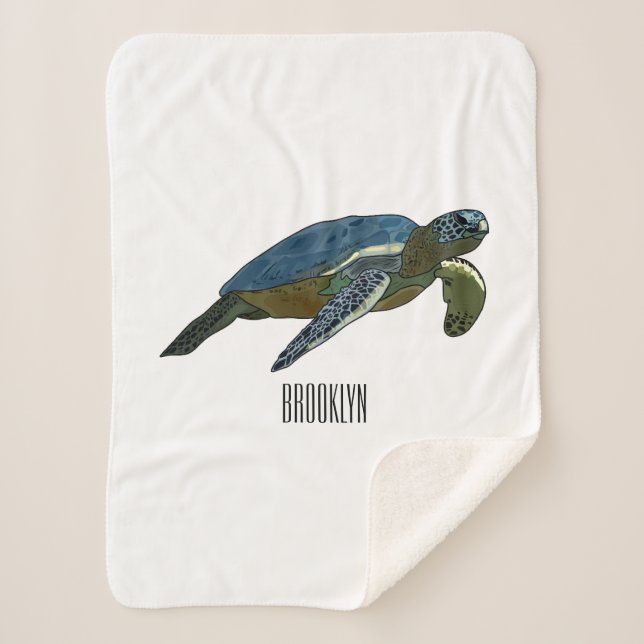 Sea turtle cartoon illustration sherpa blanket (Front)