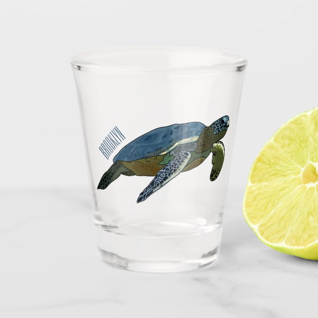 Sea turtle cartoon illustration shot glass (Front)