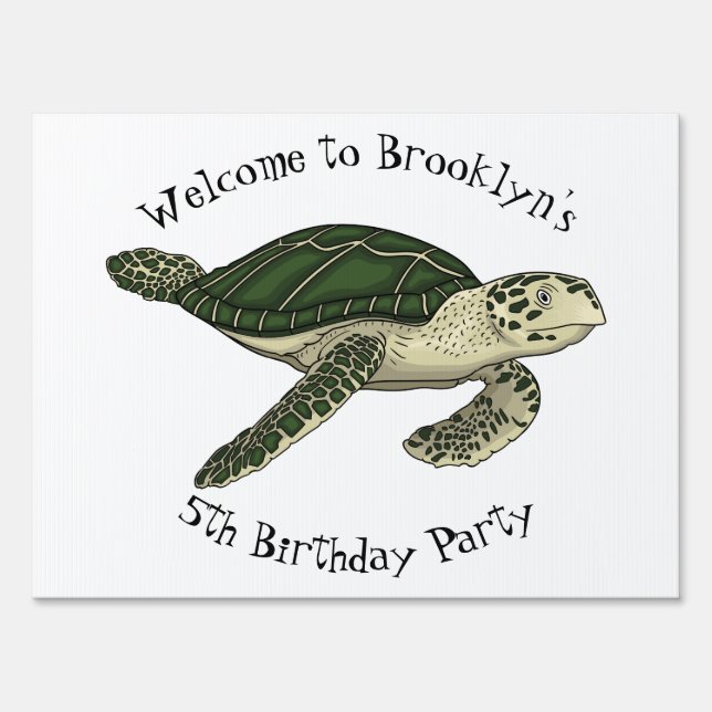 Sea turtle cartoon illustration sign (Front)
