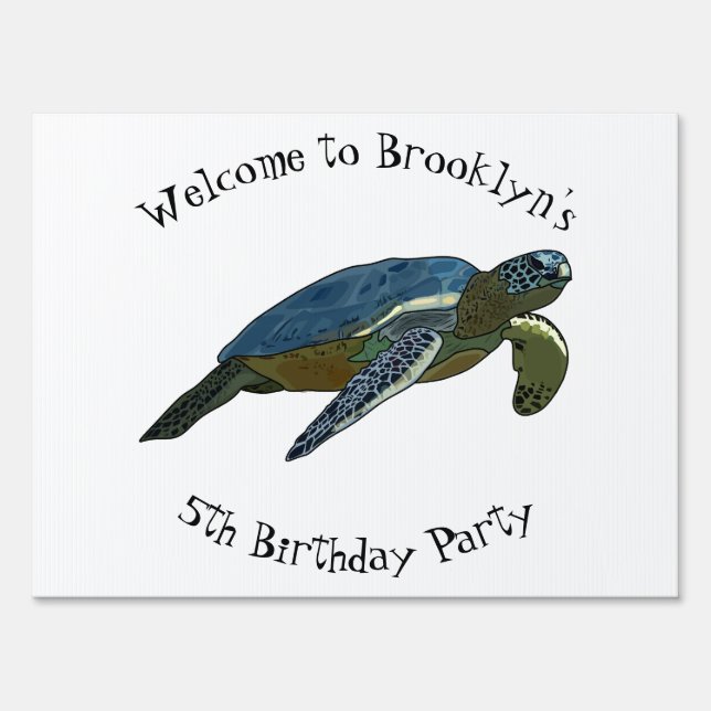 Sea turtle cartoon illustration sign (Front)