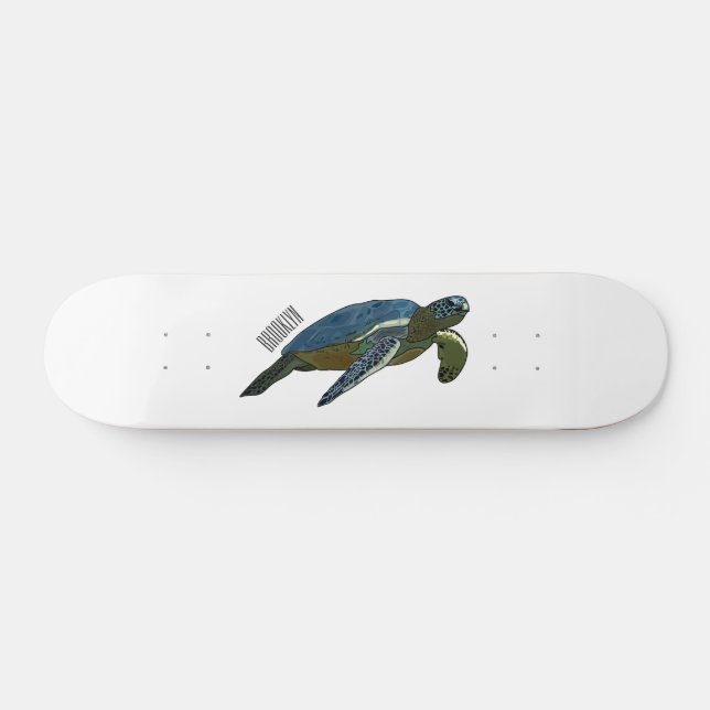 Sea turtle cartoon illustration skateboard (Horz)