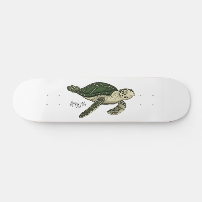 Sea turtle cartoon illustration skateboard (Horz)