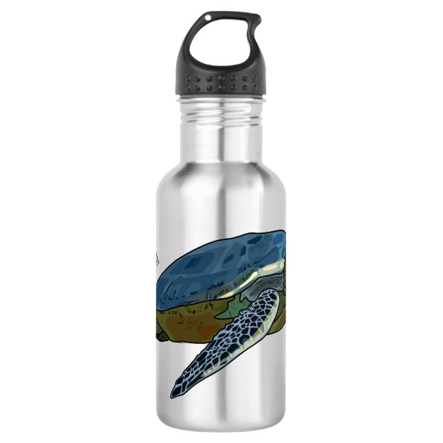 Sea turtle cartoon illustration stainless steel water bottle (Front)