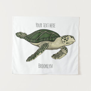 Sea turtle cartoon illustration tapestry