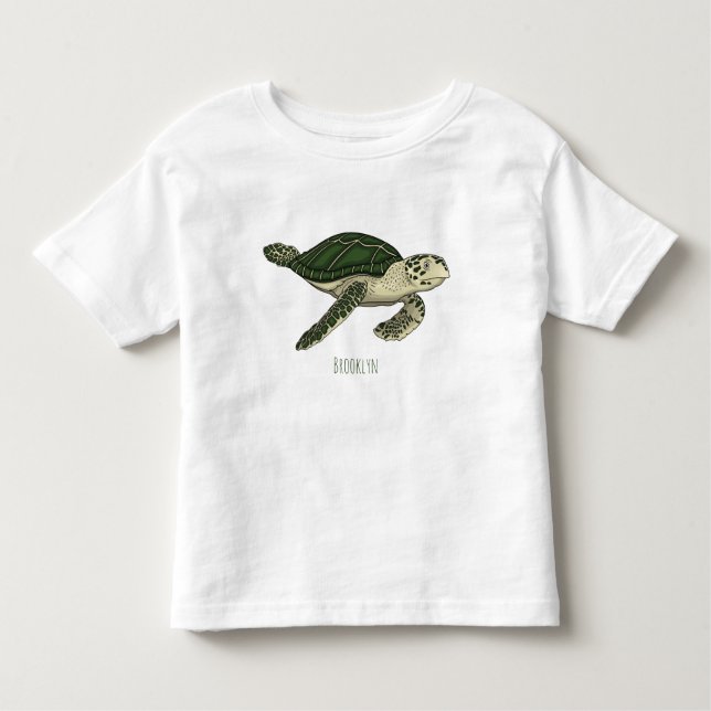 Sea turtle cartoon illustration toddler t-shirt (Front)