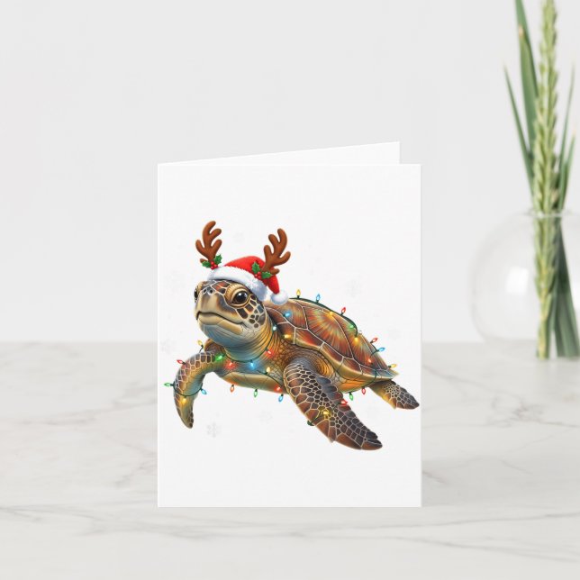 Sea Turtle Christmas Lights Funny Santa Hat Men Wo Card (Front)