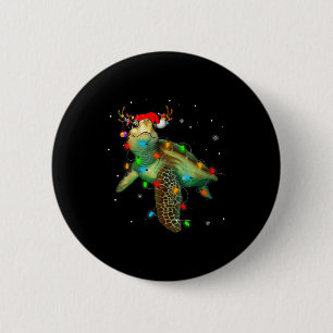 Sea Turtle Christmas Lights Funny Santa Hat Merry Button