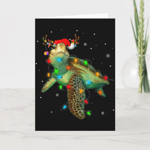Sea Turtle Christmas Lights Funny Santa Hat Merry Card