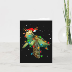 Sea Turtle Christmas Lights Funny Santa Hat Merry Card