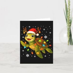 Sea Turtle Christmas Lights Funny Santa Hat Merry Card