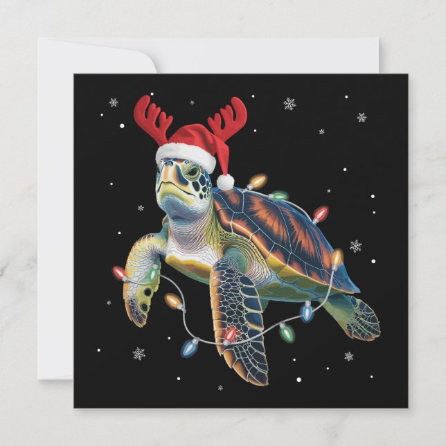 Sea Turtle Christmas Lights Funny Santa Hat Merry  Holiday Card (Front)