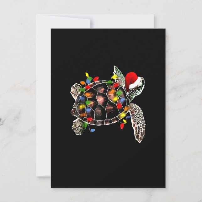Sea Turtle Christmas Lights Funny Santa Hat Merry  Invitation (Front)