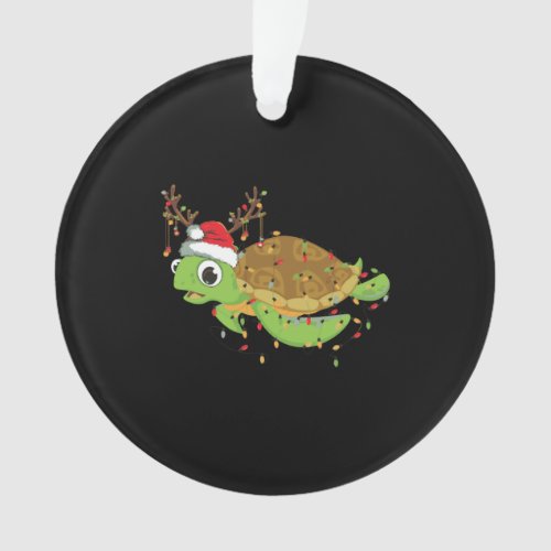 Sea Turtle Christmas Lights Funny Santa Hat Merry Ornament