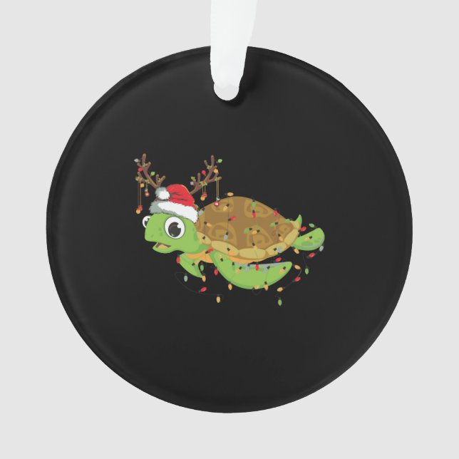 Sea Turtle Christmas Lights Funny Santa Hat Merry Ornament (Front)