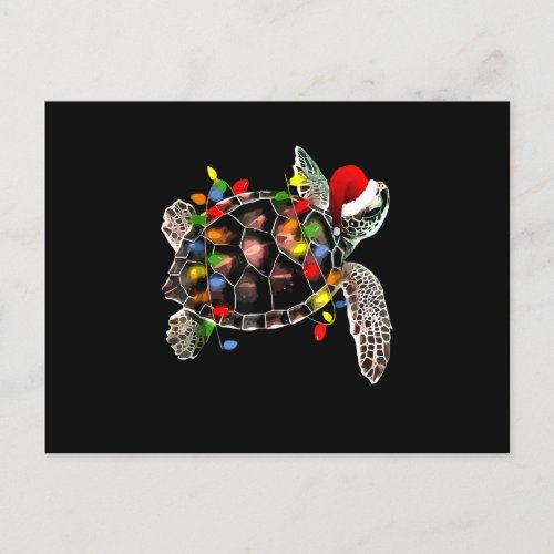 Sea Turtle Christmas Lights Funny Santa Hat Merry  Postcard