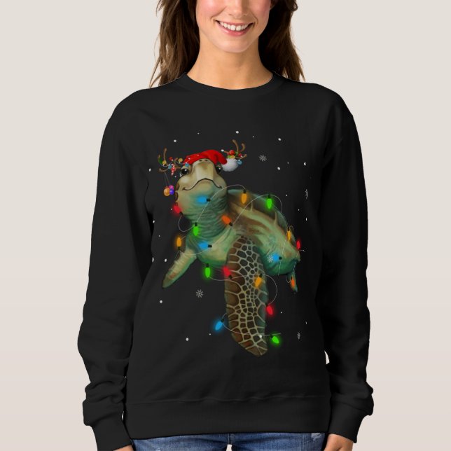 Sea Turtle Christmas Lights Funny Santa Hat Merry  Sweatshirt (Front)