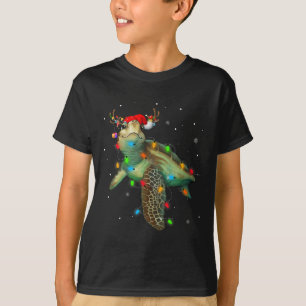 Sea Turtle Christmas Lights Funny Santa Hat Merry T-Shirt
