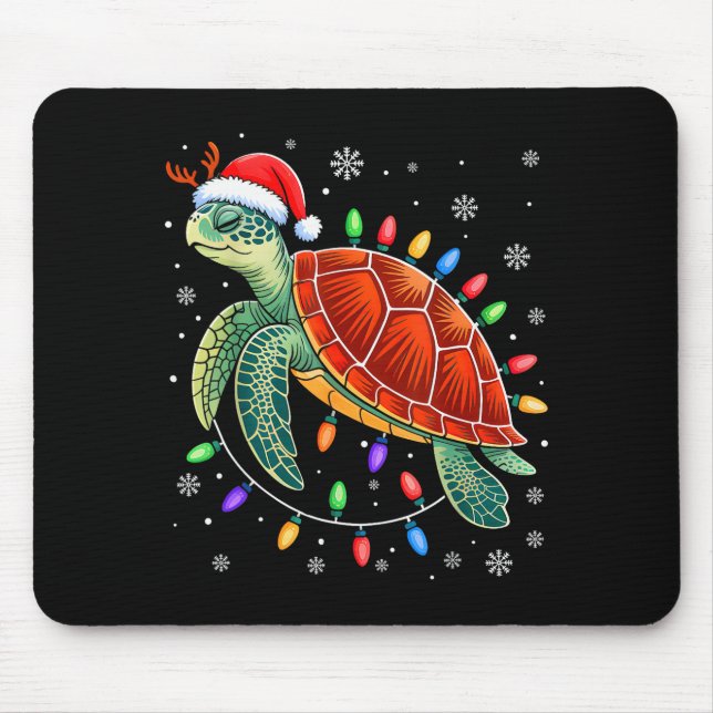Sea Turtle Christmas Lights Santa Hat Funny Xmas P Mouse Pad (Front)