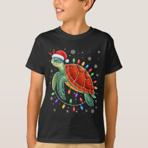 Sea Turtle Christmas Lights Santa Hat Funny Xmas P T-Shirt