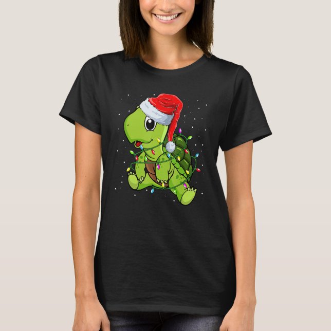 Sea Turtle Christmas Lights  Santa Hat Merry Chris T-Shirt (Front)