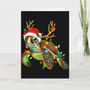 Sea Turtle Christmas Lights Santa Hat Merry Christ Card