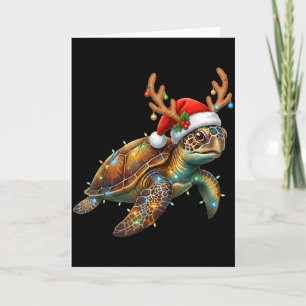 Sea Turtle Christmas Lights Santa Hat Merry Christ Card